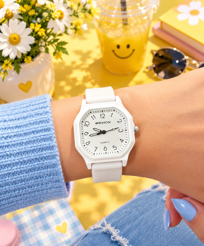 ساعت دخترانه کندی - بند سیلیکونی - صفحه هشت ضلعی